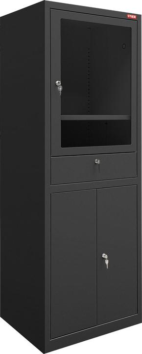Image du produit Stier Armoire informatique avec tiroir et portes 1750x650x350mm noir