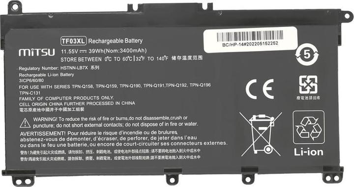Produktbild Mitsu Akku für HP 14-BP Pavilion 14 15 3400 mAh (39 Wh) 11 55 Volt (3 Zellen, 3400 mAh)