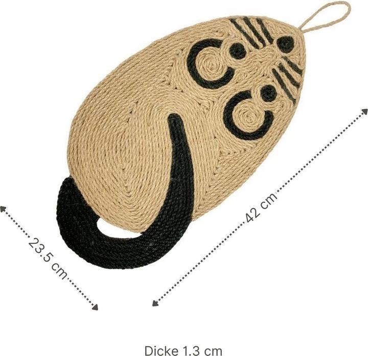 Produktbild Hermex Katzen-Kratzmatte in Mausform Kratzspielzeug Kratzteppich Katzenspielzeug Kratzfläche (1.30 cm, Braun, Schwarz)