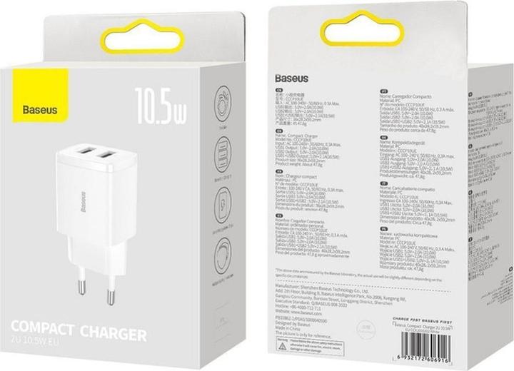 Actual product image Baseus Compact Charger 2U 10.5W EU White (10.50 W)