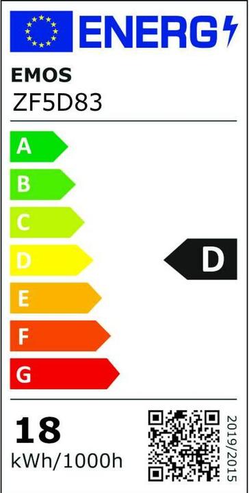 Energie-Label Emos LED Lampe Filament A70 / E27 / 18 W (150 W) / 2452 lm / Neutral Weiss (E27, 18 W, 2452 lm, 1 x, D)
