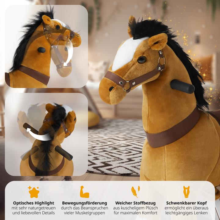 Immagine prodotto tectake Cavallo a dondolo su ruote, peluche, design realistico