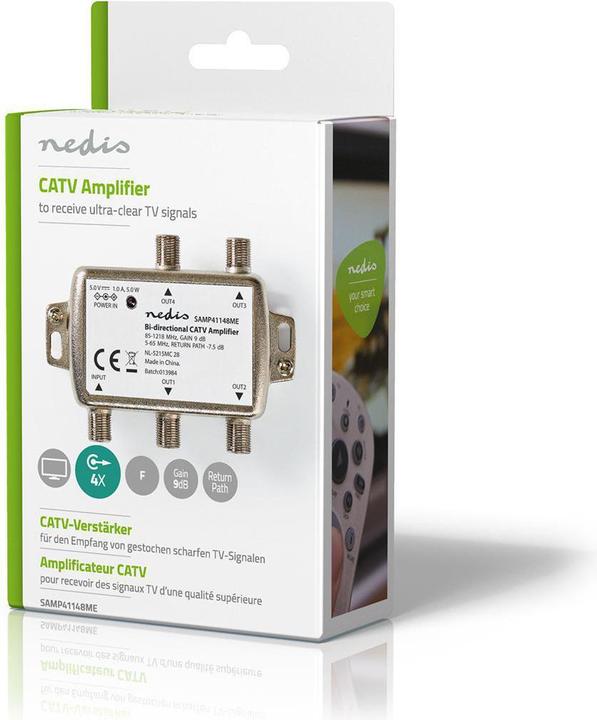 Actual product image Nedis CATV amplifier Gain dBi (with antenna cable): 9 dB 85-1218 MHz Number of outputs: 4 (9 dB, Antenna cable)