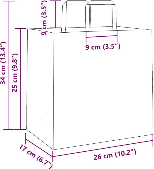Produktbild VidaXL Kraftpapiertüten 50 Stk. mit Henkel Weiss 26x17x25 cm Papiertüte (Geschenktüte, 50 x)