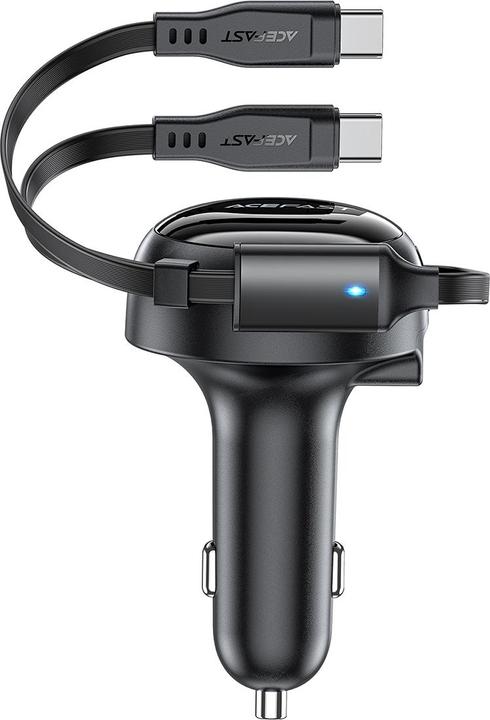 Actual product image Acefast Car Charger B13, 53W, 2xUSB-C, with retractable cable (black)