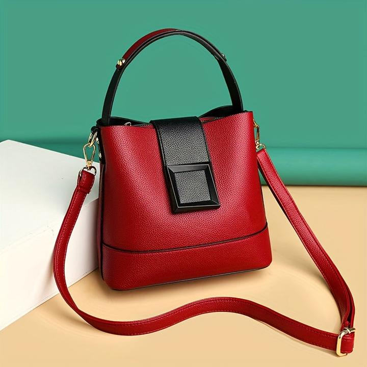 Only-Bags.Store Elegante einfarbige Kunstleder-Eimertasche mit verstellbarem Riemen - vielseitige Crossbody &
