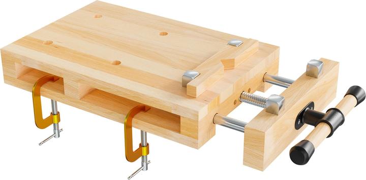 Actual product image Wiltec XPOtool Portable Workbench & Vice, Mobile Mini-bench, Made of Beech Wood for Clamping & Plan (28 cm, 45.50 cm)