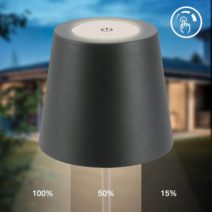 Image du produit B.K.Licht Lampe de table LED rechargeable, IP44, 2,5W, anthracite