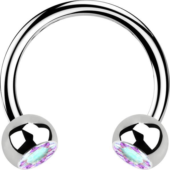 Immagine prodotto Star Piercing Micro Circular Barbell argento con due sfere di cristallo multicolore (senza ottone, Acciaio chirurgico 316L)