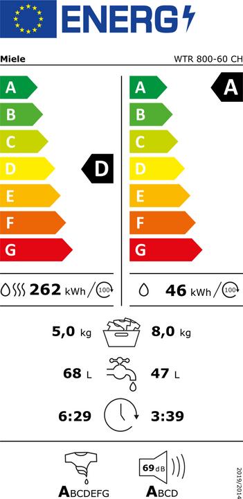 Energie-Label Miele WTR 800-60 CH