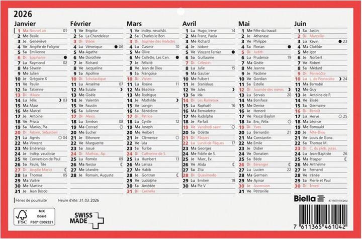 Image du produit Biella Calendrier tableau (A5, Non contraignant, Français)
