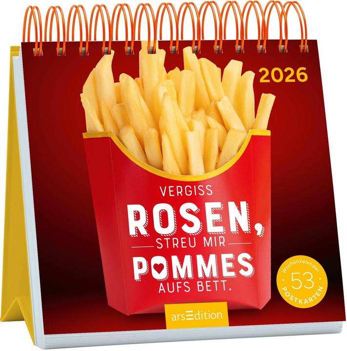 Produktbild Postkartenkalender Vergiss Rosen, streu mir Pommes aufs Bett. 2026 (17 x 17 cm, Harter Einband, Deutsch)