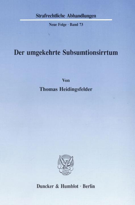 Actual product image Der umgekehrte Subsumtionsirrtum. (German, Thomas Heidingsfelder, 1991)