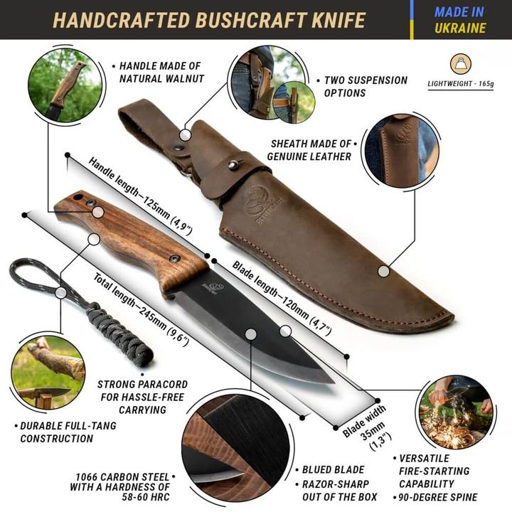 Actual product image Beaver Craft Bushcraft knife with blued blade (12 cm)