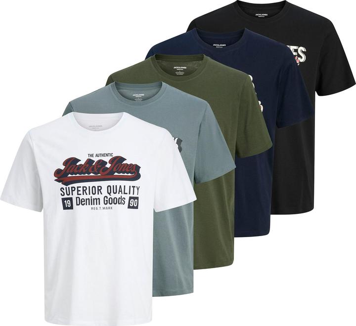 Jack & Jones T-Shirt Casual Bequem sitzend JJELOGO TEE O-NECK 5PK (XXL)