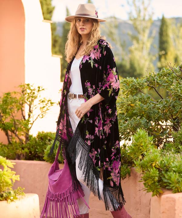 Actual product image Joe Browns Dark Floral Fringe Kimono (One size)