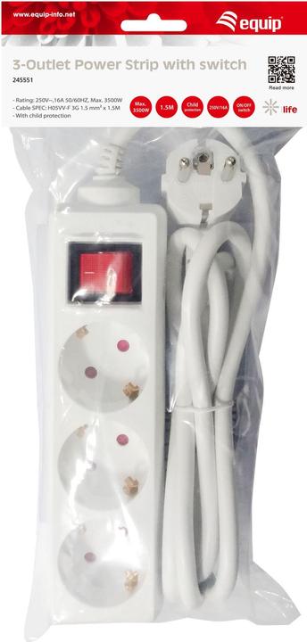 Actual product image equip Power strip (3 x, CEE 7/3, 1.50 m)