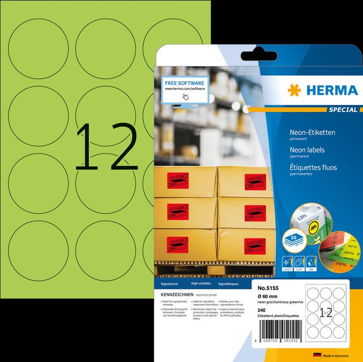Produktbild HERMA Neon Etiketten A4