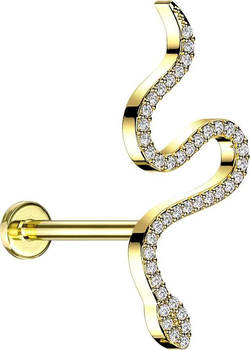 Star Piercing Micro Labret Innengewinde vergoldet Schlange gross Kristalle silber (Chirurgenstahl 316L, Messing)