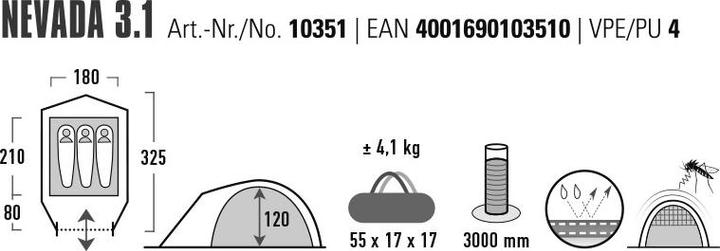Actual product image High Peak Nevada 3.1 tent (Dome tent, 3.95 kg, 3 persons)