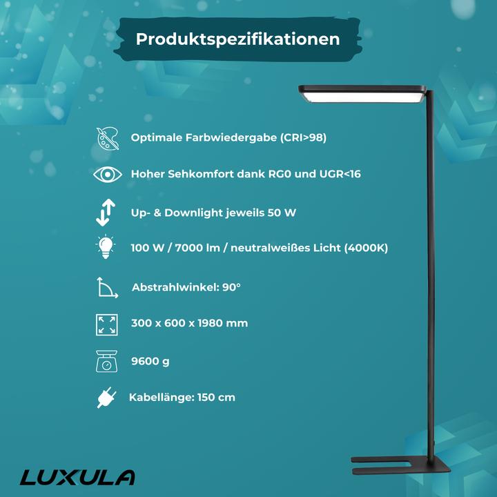 Produktbild Luxula LED Büro-Stehleuchte, Up/Down, schwarz (7000 lm)