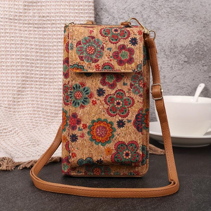Only-Bags.Store Bohemian Floral Pattern Wallet, Retro Vegan Leather Coin Purse, Crossbody Mobile Phone Bag