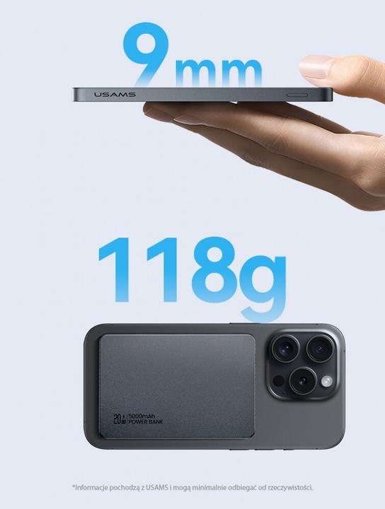 Actual product image Usams Powerbank indukcyjny 5000mAh 20W PD Fast Charge titanium CY Series 5KCD23102 (US-CD (5000 mAh, 20 W)