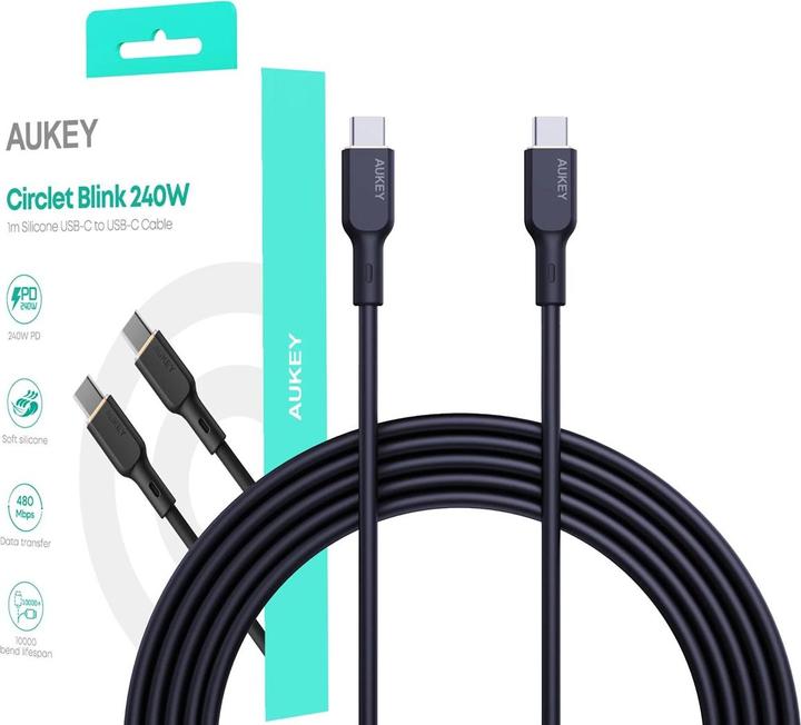 Produktbild Aukey CB-SCC241 USB-C Power Delivery PD 240W 5A 20V 1m Nylon Schwarz (1 m, USB 3.2 Gen 1, 240 W)