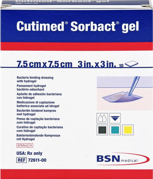 Produktbild Emramed Cutimed Sorbact Gel bakterienbindende Kompresse 7,5 cm x 7,5 cm, 10 St. Kompressen