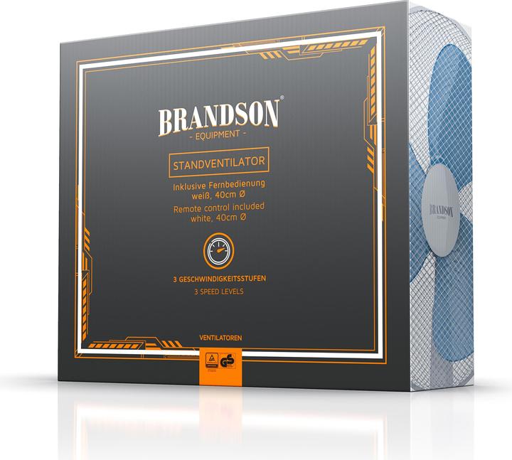 Actual product image Brandson Pedestal fan, 42 cm Ø, pedestal fan, remote control, tiltable 30°, 50W, oscillation 80°, white/blue (45.60 dB)