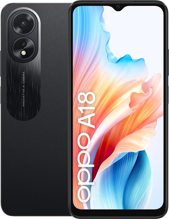 Actual product image OPPO A18 (128 GB, Glowing Black, 6.56", Dual SIM, 8 Mpx, 4G)