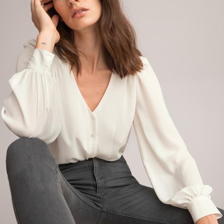 Produktbild La Redoute Collections Langärmelige Bluse mit V-Ausschnitt (36)