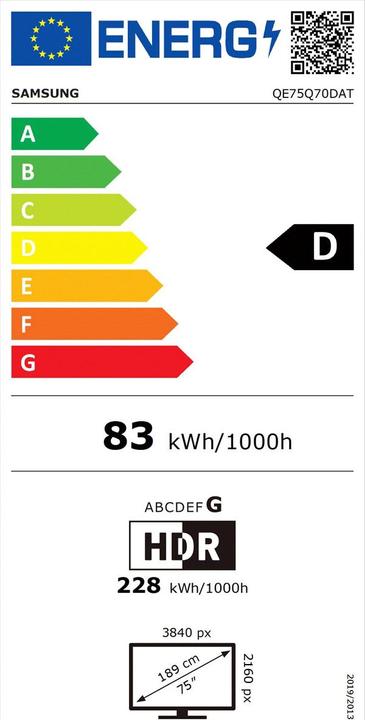 Energy Label Samsung QE75Q70DAT (75", Q70D, QLED, 4K, 2024)