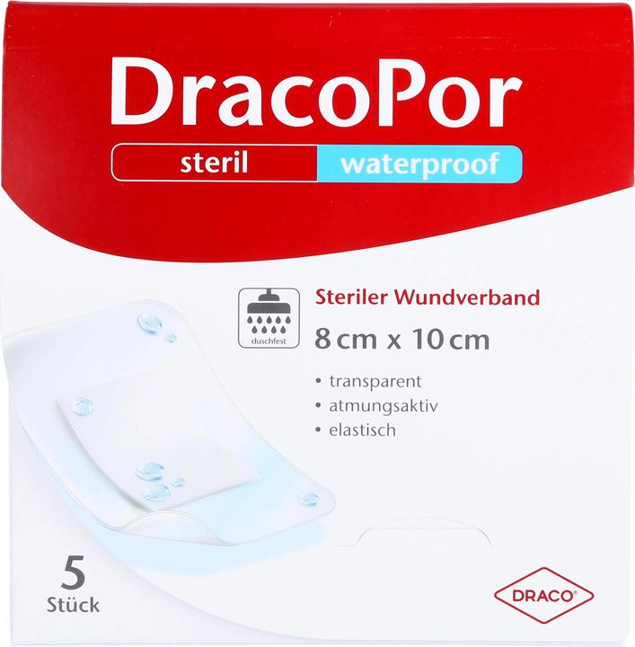 Actual product image Dracco DracoPor sterile wound dressing waterproof 8 cm x 10 cm transparent, 5 pcs. Wound dressings (5 x)