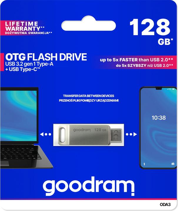 Image du produit Goodram Clé USB ODA3 USB Type-A / USB Type-C 3.2 Gen 1 (3.1 Gen 1) (128 Go, USB-A, USB-C)