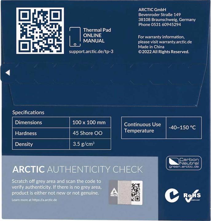 Immagine prodotto Arctic TP-3 (100x100mm, t:0,5mm) (0.50 mm, 6 W/m K)