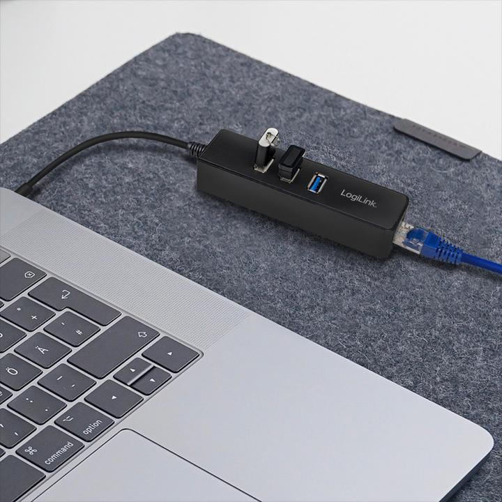 Produktbild LogiLink USB 3.0 3-Port-Hub mit Gigabit Ethernet UA0173A (USB-A, 1000 Ports)