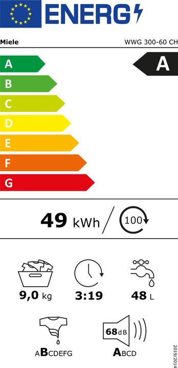Energy Label Miele WWG 300-60 CH (9 kg, Right, CH plug)