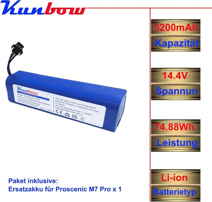 Produktbild Kunbow Ersatzakku für Proscenic Akkustaubsauger
