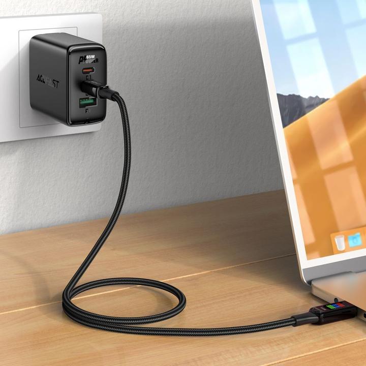 Actual product image Acefast C7-03 USB-C USB-C 100W 1.2m cable with display - black (1.20 m, USB 3.0)