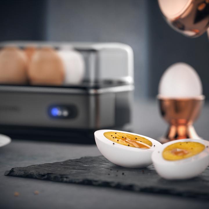Produktbild Arendo Frühstücks Set, 2-Scheiben Langschlitz Toaster mit Brötchenaufsatz & Eierkocher für 6 Eier, Grau (EU-Stecker)