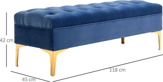 Produktbild Swisshandel24 Sitzbank, Bettbank, Schuhbank mit erhöhten Beine, Schlafzimmer, Samt Blau 118 x 45 x 42 cm (118 cm)