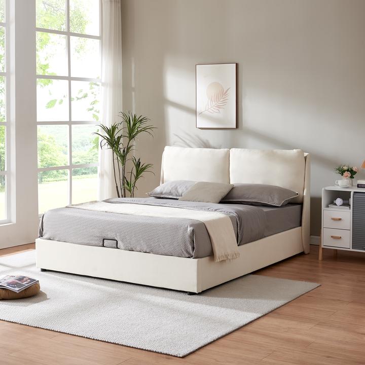Produktbild En.Casa Polsterbett Lunner mit Bettkasten 140x200 cm Beige (200 x 140 cm)
