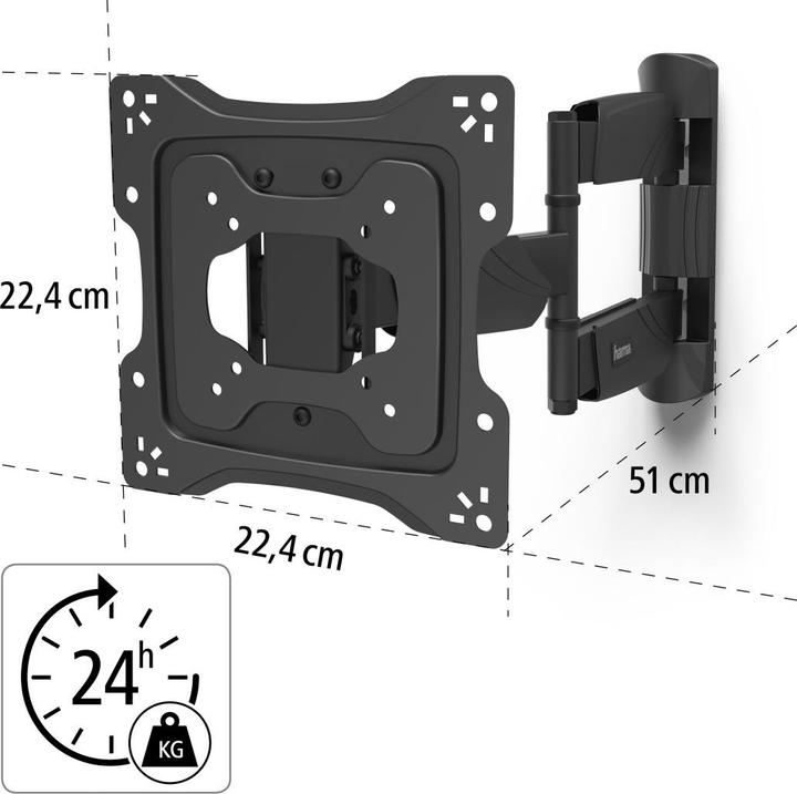 Produktbild Hama TV-Wandhalterung, schwenkbar, neigbar, Diebstahlschutz, 122 cm (48"), 25 kg (Wand, 48", 25 kg)