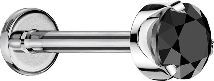 Star Piercing Micro Labret Innengewinde silber flach Kristall schwarz gefasst (ohne Messing, Titan G23)