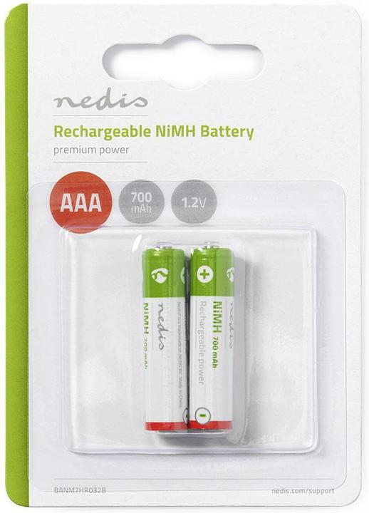 Actual product image Nedis Rechargeable NI-MH battery AAA 1.20 V AAA 700 mAh pre-charged blister 2 pieces, BANM7HR032B (2 pcs., AAA, 700 mAh)