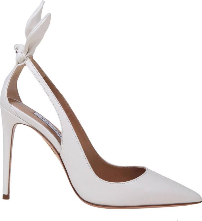Actual product image Aquazzura bow tie pump 85 in white leather (37)