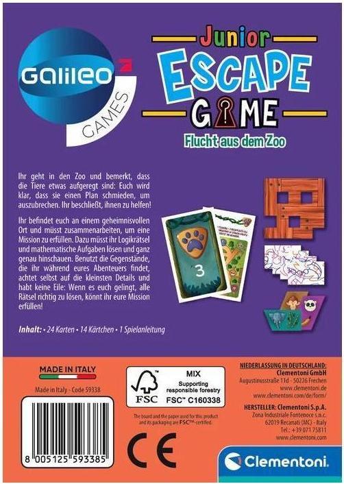 Image du produit Clementoni Galileo Escape Game Junior Évasion du zoo (Allemand)