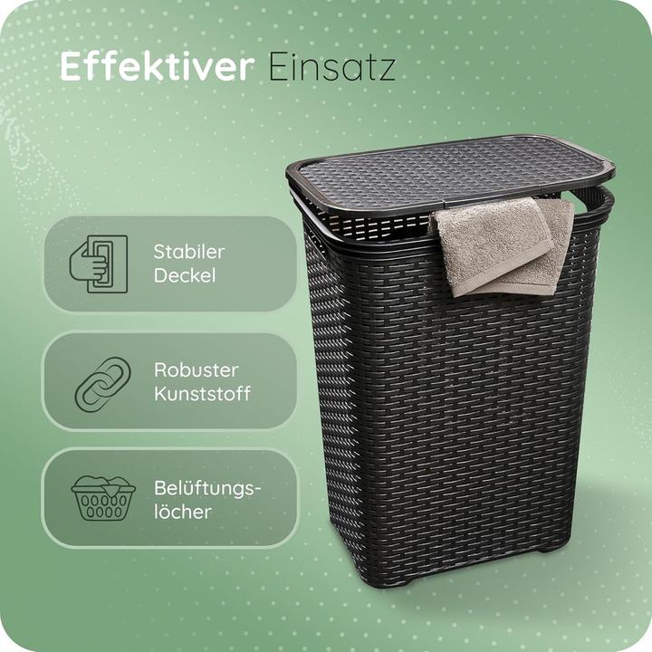 Produktbild Novaliv 3 Stück Rattan Wäschekorb mit Deckel 60L Schwarz, Wäschebox Set Wäscheeimer Wäschebehälter m (60 l)