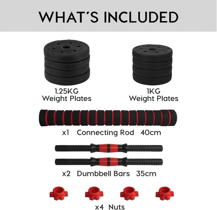 Actual product image Wuuhoo 2in1 Fitness Hantelset Jimmy - Kurzhantel & Langhantel 10kg (4 x 1.25 kg, 4 x 1 kg)